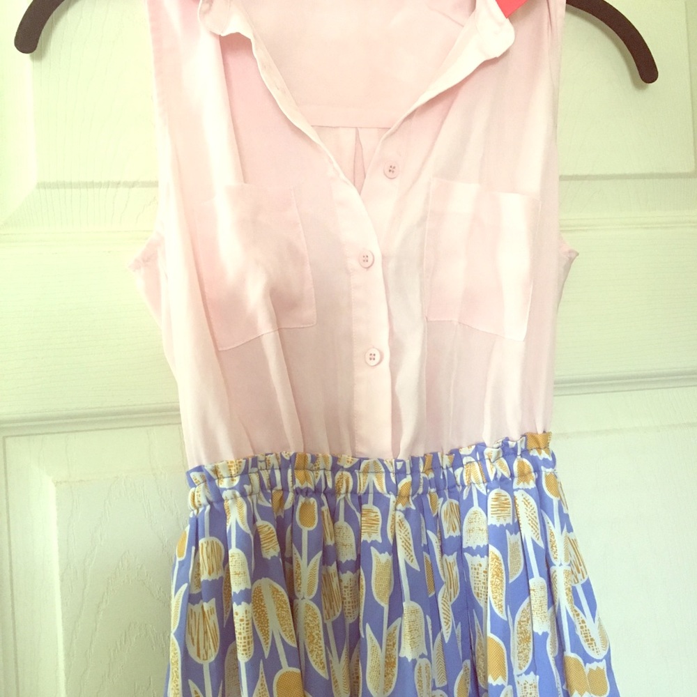 Pink with yellow tulips MaisonJules dress, size XS